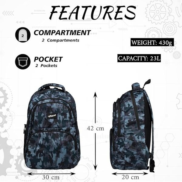 F Gear Caspian Wild Stone 23L, Casual Backpack|School Bag|Children Daypack|College Bag - Image 6