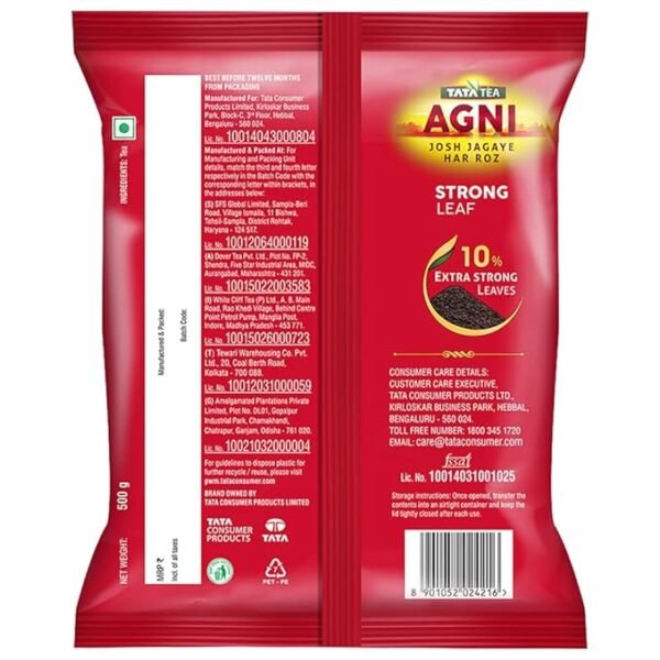 Tata Tea Agni Strong chai With 10% Extra Strong Leaves Black Tea 500g - Image 4