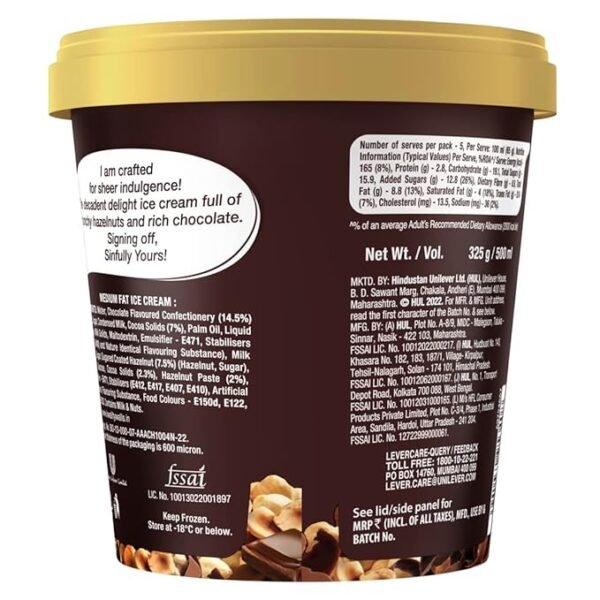 Kwality Wall's Hazelnut Chocolate Ice Cream Tub, 500 ml - Image 2