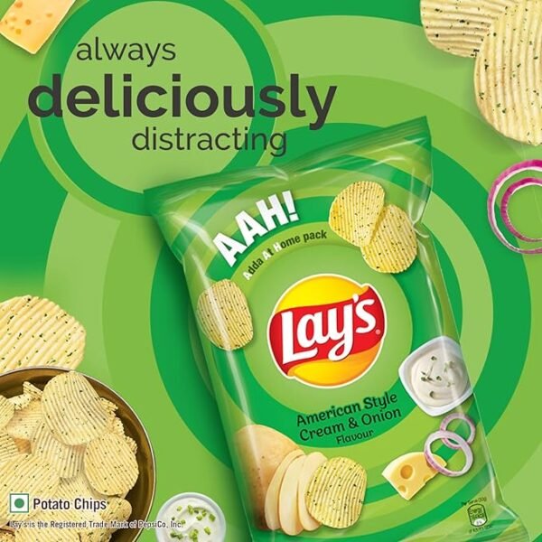 Lays Potato Chips 50g/52g, American Style Cream & Onion Flavour, Crunchy Chips - Image 3