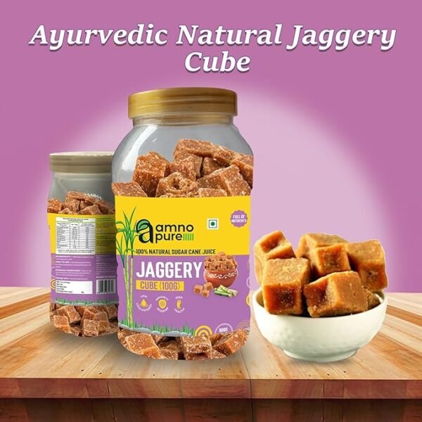 Amno Pure Natural Suagar Cane Jaggery 100G Cube | Cholestrol free,Full of Nutrients & 100% Natural - 900G Pet Jar - Image 4