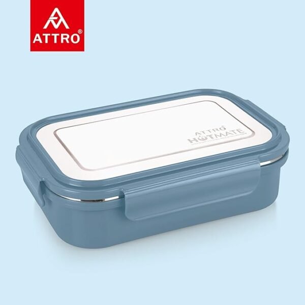 Attro Hotmate Stainless Steel, Leak-Proof Lunch Box Unbreakable Lid,Snacks Tiffin for800 Ml - Pastel Blue - Image 2