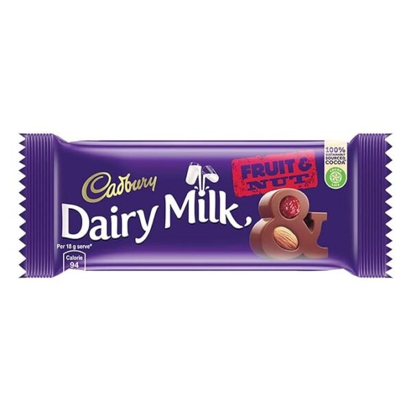 Cadbury Dairy Milk Chocolate Bar Fruit and Nut, 18 grams serve