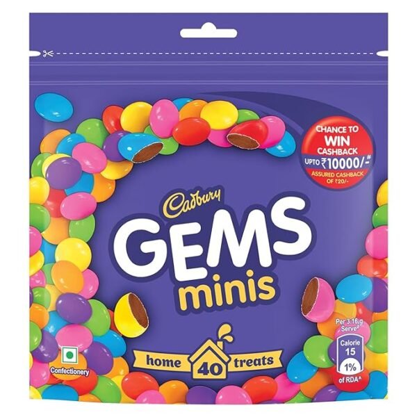 Cadbury Gems Chocolate Home Treats Pack, 142.2g/126.4g (Grammage may vary)