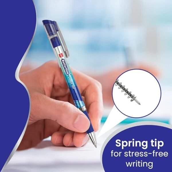 Cello Butterflow Classic Gel Pen Set | Pack of 3 Gel Pens | 2 Blue & 1 Black Ink Colour Pens / Spring Tip - Image 5