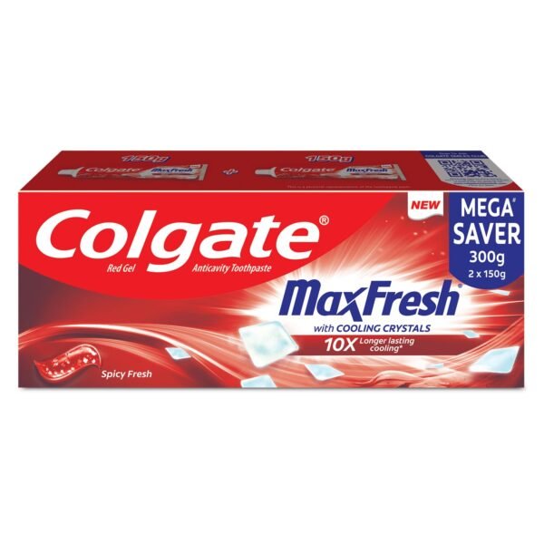 Colgate MaxFresh Toothpaste, Red Gel Paste with Menthol for Super Fresh Breath, 300g, 150g X 2 (Combo Pack)