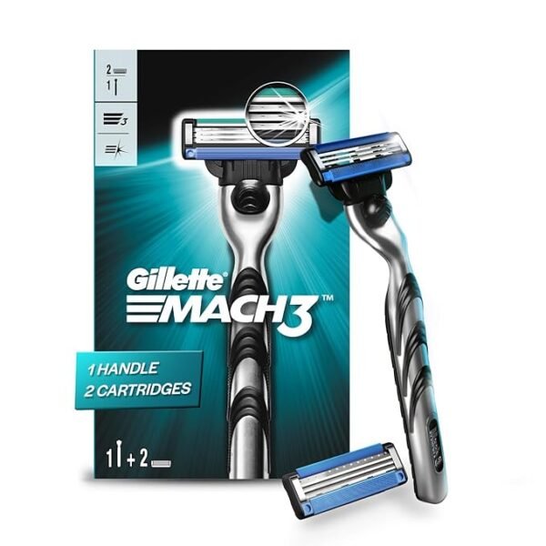 Gillette Mach 3 (Handle + 2 Cartridges) Razor for Men,Value Pack with 3 Anti-Friction blades,For sensitive skin