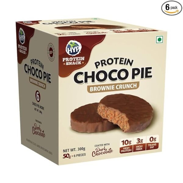 HYP- Protein Choco Pie, Brownie Crunch (6x50 g) | 10 g Protein per Pie | High Protein, High Protein Snacks