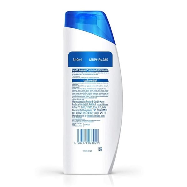 Head & Shoulders Cool Menthol Anti Dandruff Shampoo, 340ml - Image 4