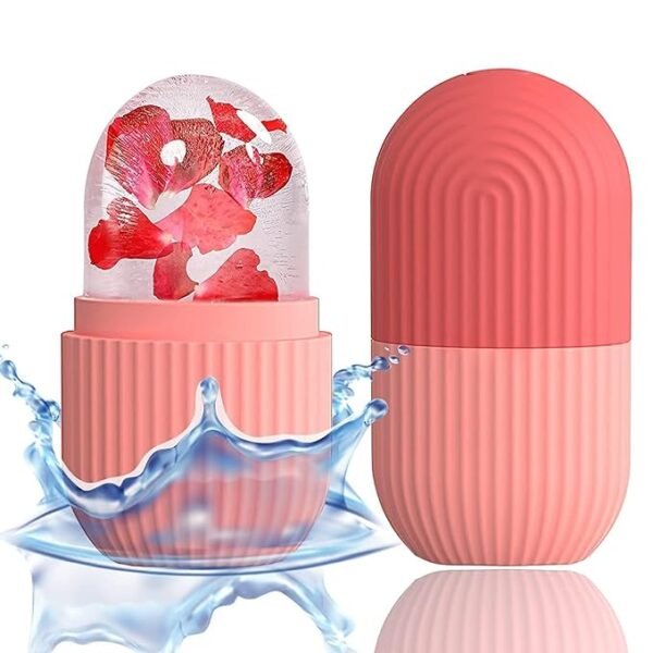 Ice Face Roller Silicone Facial Cube for Eyes Neck Massage Remove Dark Circle Pore Shrink (PINK)(PACK OF-1)