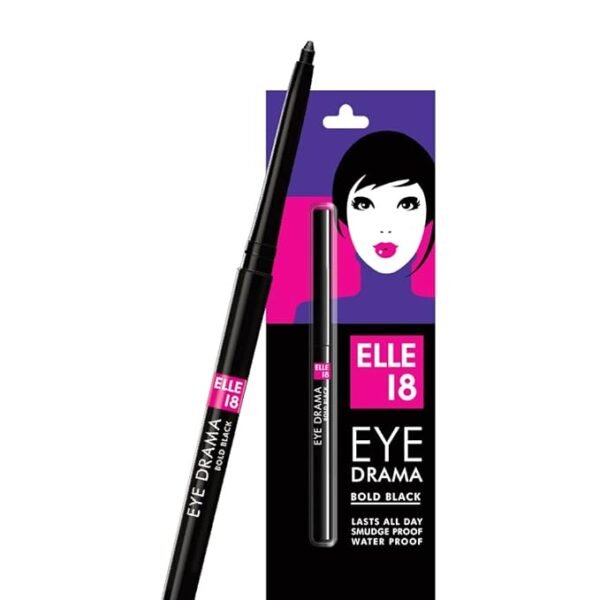 LAKMÉ Elle 18 Eye Drama Bold Black Pencil Kajal 0.35 G, Matte Finish Kajal Black, Waterproof, Matte Finish