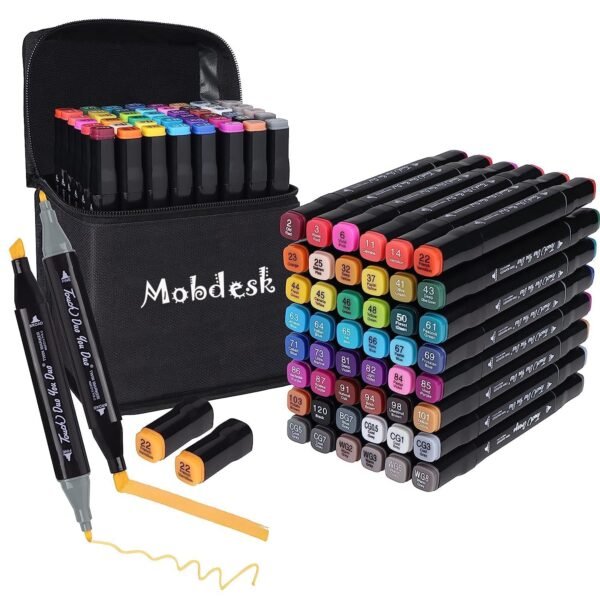 MOBDESK 48 Pcs Dual Tip Alcohol Markers Set Non-Toxic Art Supplies for Kids Perfect Drawing