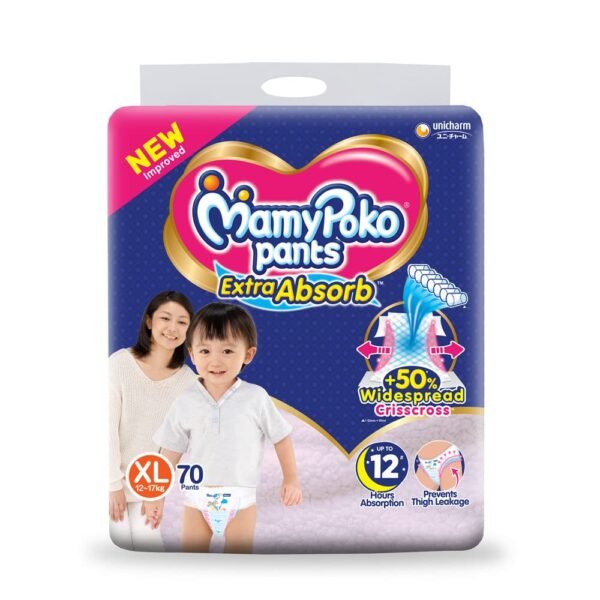 MamyPoko Pants Extra Absorb Diaper - Extra Large Size, Pack of 70 Diapers (XL-70) for Kids