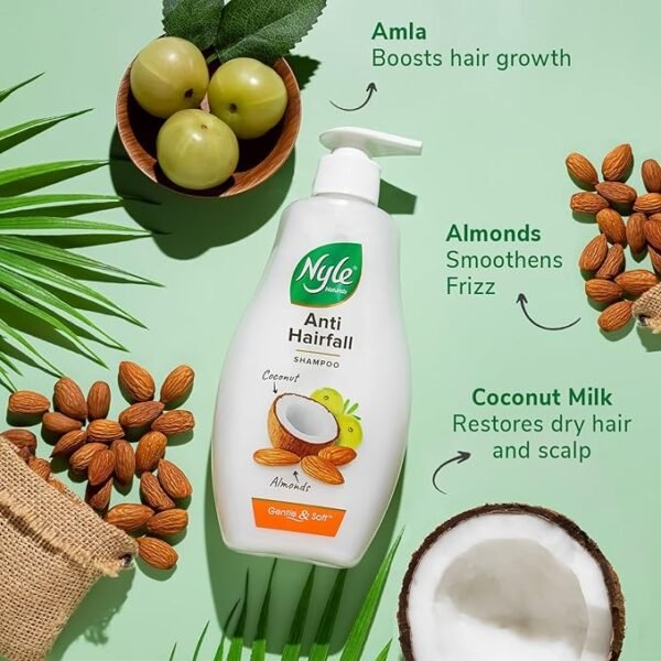 Nyle Naturals Anti-Hairfall Shampoo | For Hairfall Control | With Coconut Milk, Badam and Amla |400ml - Image 4