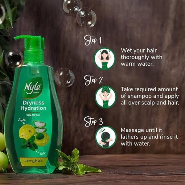 Nyle Naturals Dryness Hydration Shampoo| For Dry & Frizz Free Hair | With Tulsi, Amla and Aloe Vera| 400ml - Image 2