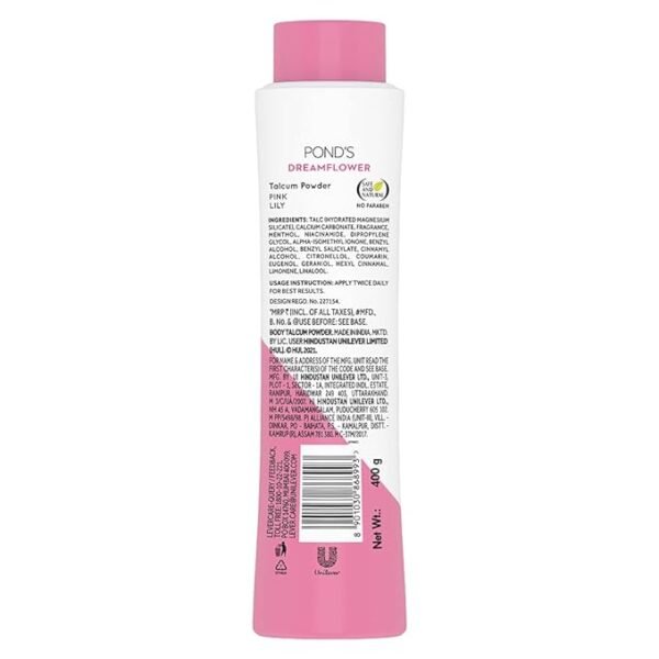 Ponds Dreamflower, Pink Lily Fragrant Talcum Powder, 400g, for Long-lasting Fragrance,For Men & Women - Image 6