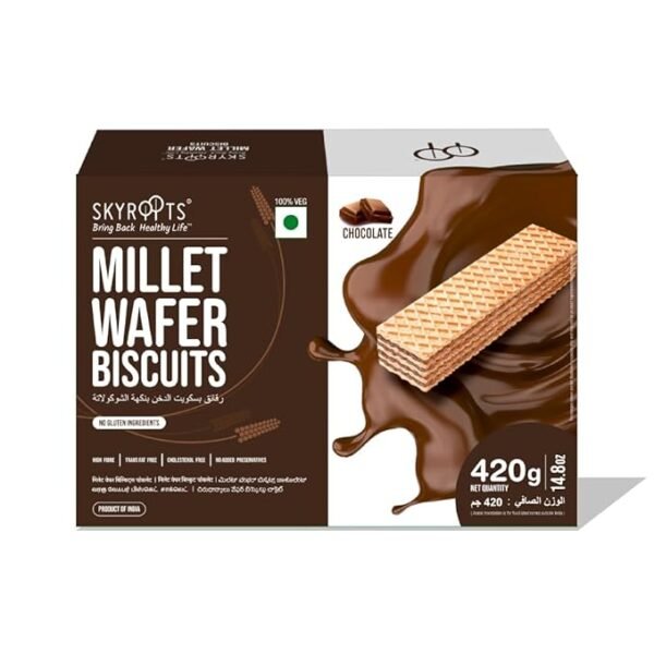 Skyroots Millet Wafer Biscuit, Crispy and Crunchy, Anytime munching (Chocolate)