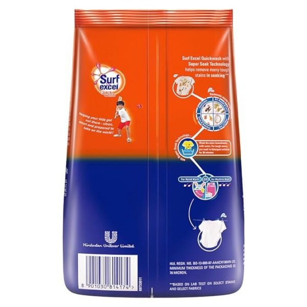 Surf Excel Quick Wash Detergent Powder 1 Kg, Washing Powder With Lemon & Bleach To Remove Tough Stains On Clothes - Image 6