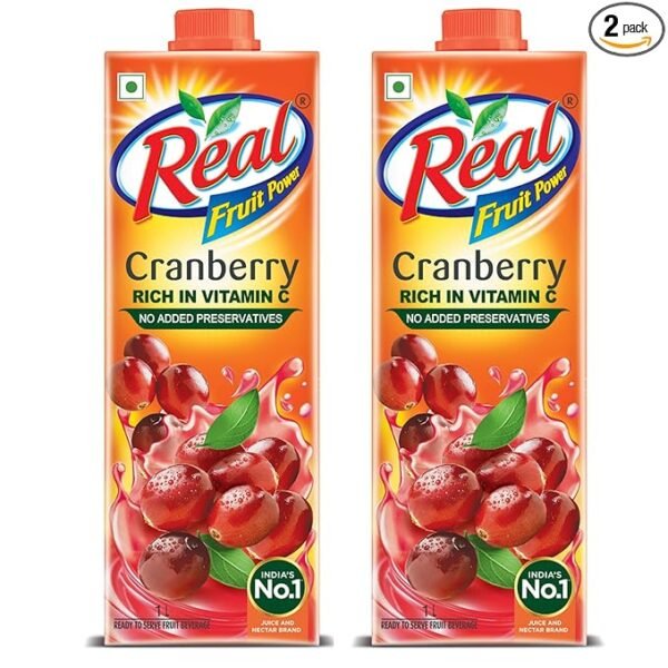 DABUR Real Cranberry Fruit Juice-1L (Pack Of 2)|Rich In Vitamin C| Goodness Of Best Cranberries|Daily Dose Of Fruit