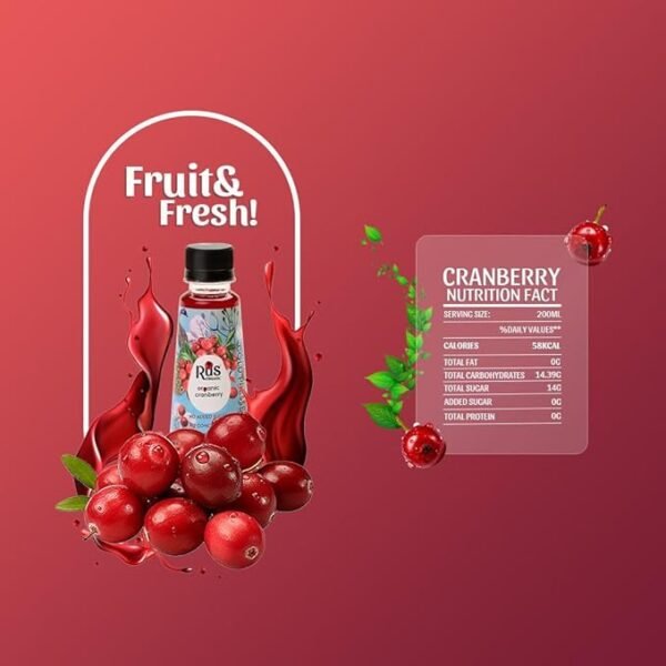 Rus Organic Pure Cranberry Juice - Pack Of (8 X 200 Ml) Bottle - Cold Pressed Juice - Natural Antioxidants - Image 4