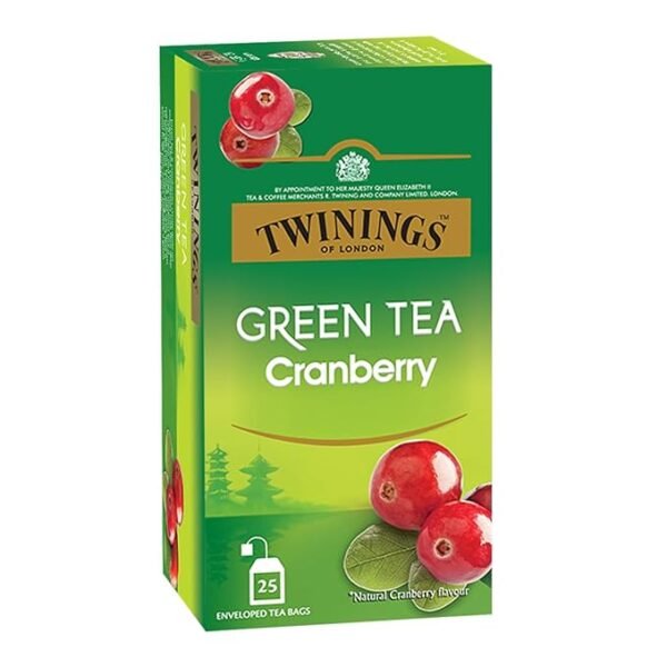 Twinings Green Tea Cranberry, 25 Teabags, Green Tea, Zingy Sharpness of Cranberry with Golden Green Tea